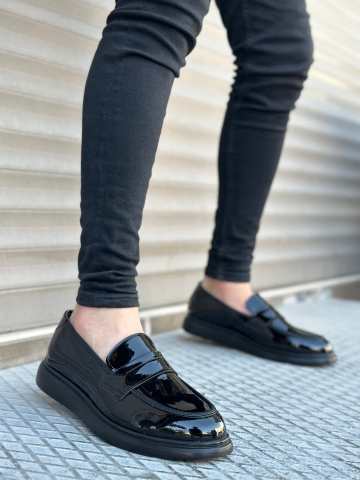 BA0316 Laceless High Black Sole Classic Patent Leather Corcik Men's Shoes - STREETMODE ™