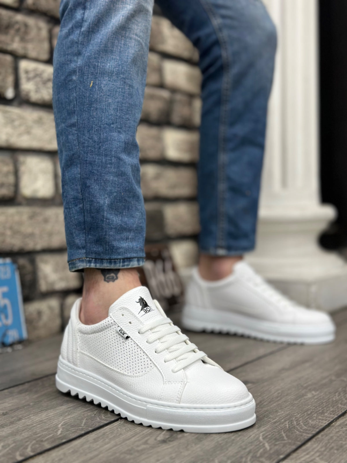 BA0323 Thick Serration High Sole White Lace-Up Sports Men's Shoes - STREETMODE ™