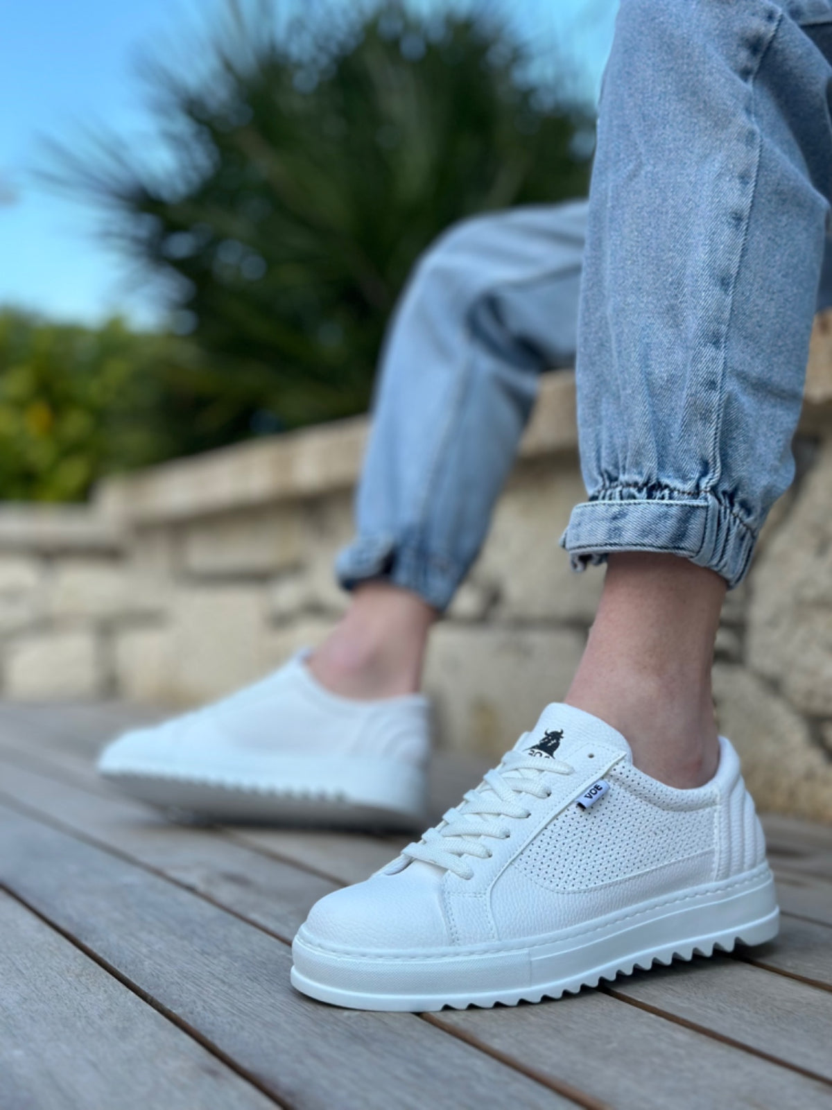 BA0323 Thick Serration High Sole White Lace-Up Sports Men's Shoes - STREETMODE ™