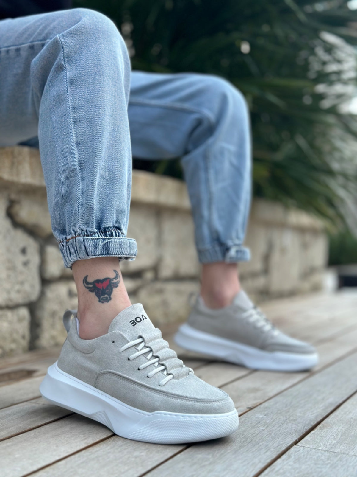 BA0332 Ladder Pattern Lace-Up Men's High Sole Gray Suede White Sole Sports Shoes - STREETMODE ™