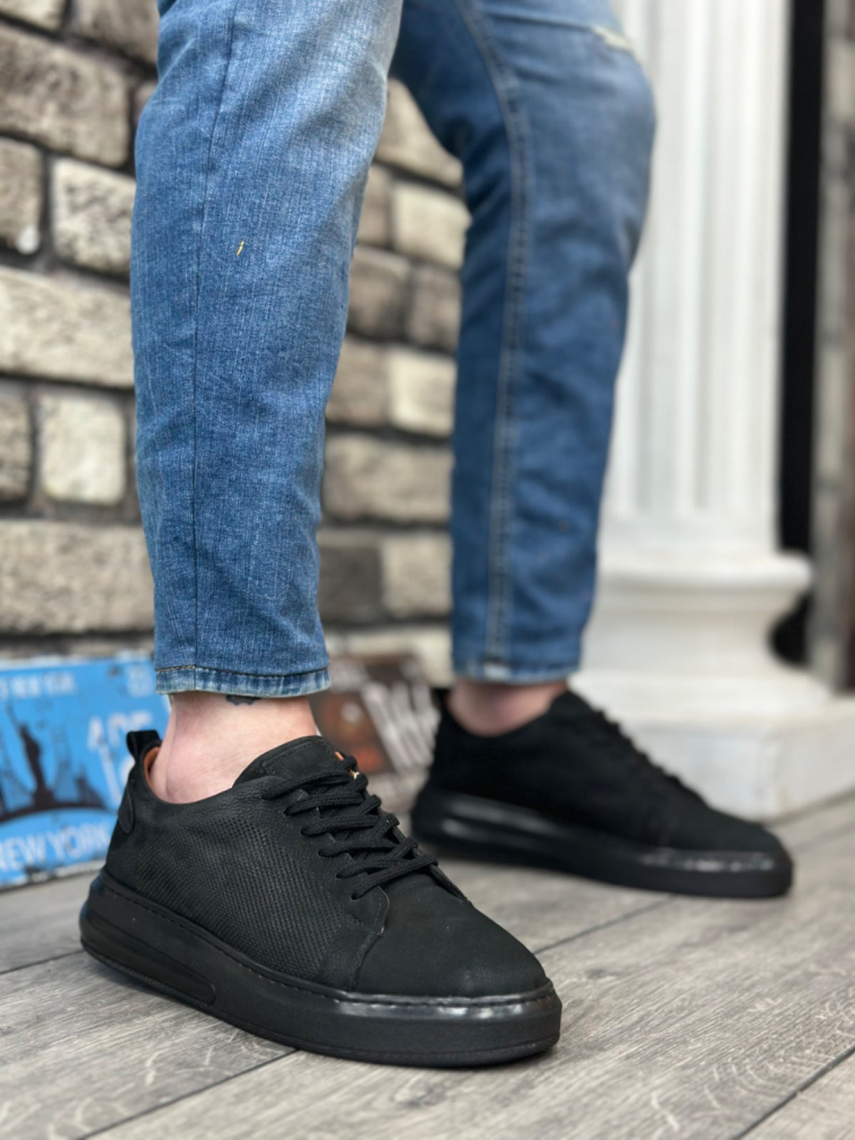 BA0336 Inside and Outside Genuine Nubuck Leather Black Sole Lace Up Casual Men's Shoes - STREETMODE ™