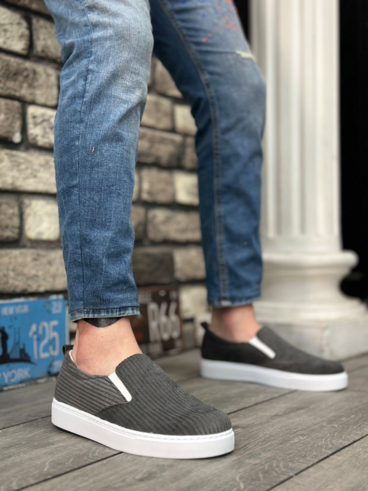 BA0339 Laceless Velvet Gray White Sole Casual Men's Shoes - STREETMODE ™