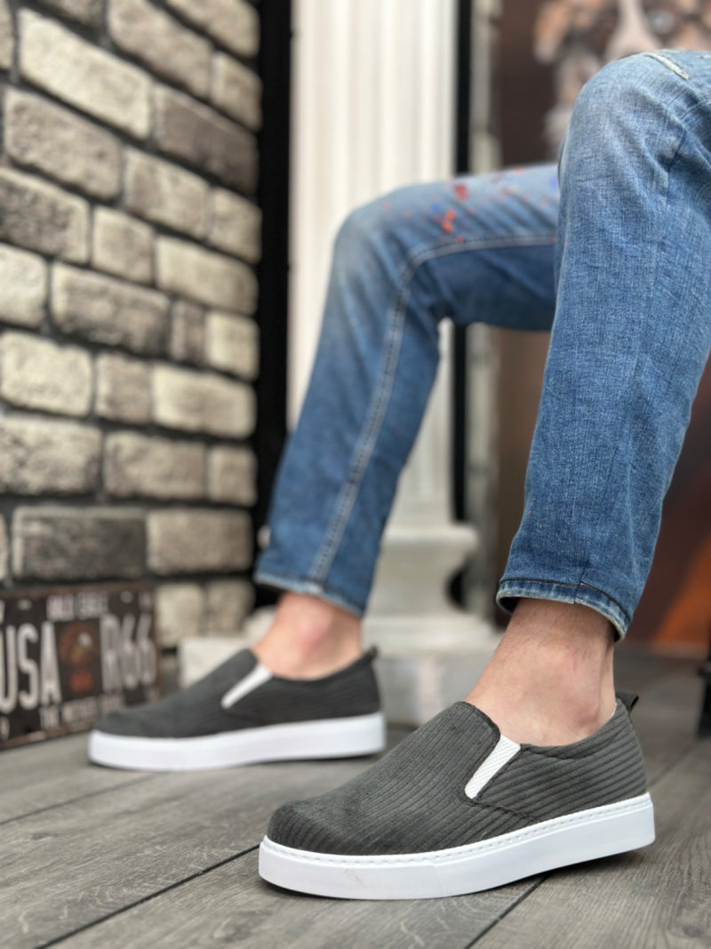 BA0339 Laceless Velvet Gray White Sole Casual Men's Shoes - STREETMODE ™
