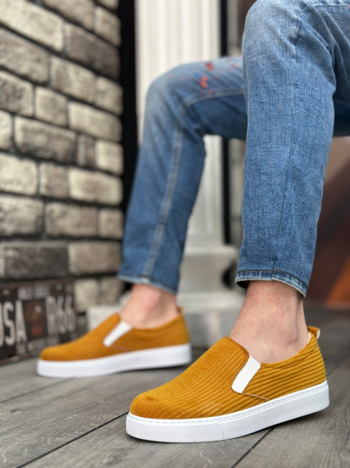 BA0339 Laceless Velvet Mustard White Sole Casual Men's Shoes - STREETMODE ™