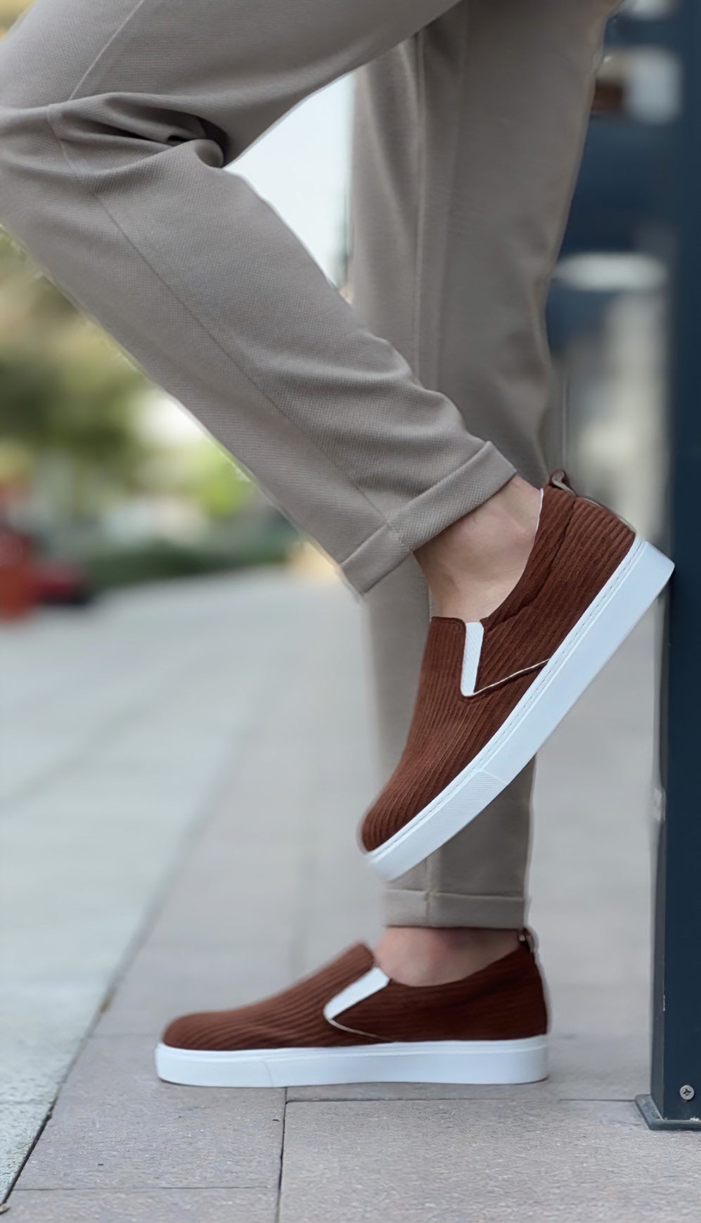 BA0339 Laceless Velvet Brown White Sole Casual Men's Shoes - STREETMODE ™