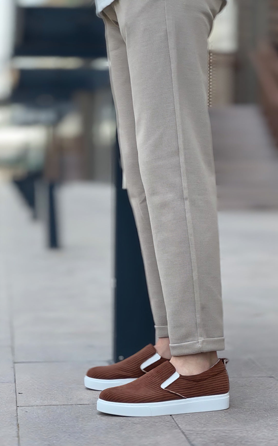 BA0339 Laceless Velvet Brown White Sole Casual Men's Shoes - STREETMODE ™