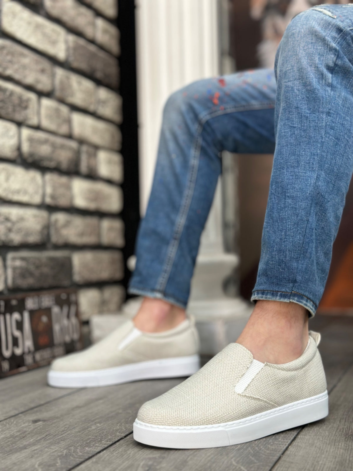 BA0339 Laceless Linen Cream White Sole Casual Men's Shoes - STREETMODE ™