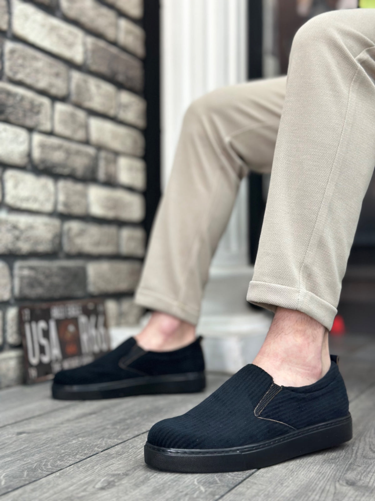 BA0339 Laceless Velvet Black Black Sole Casual Men's Shoes - STREETMODE ™