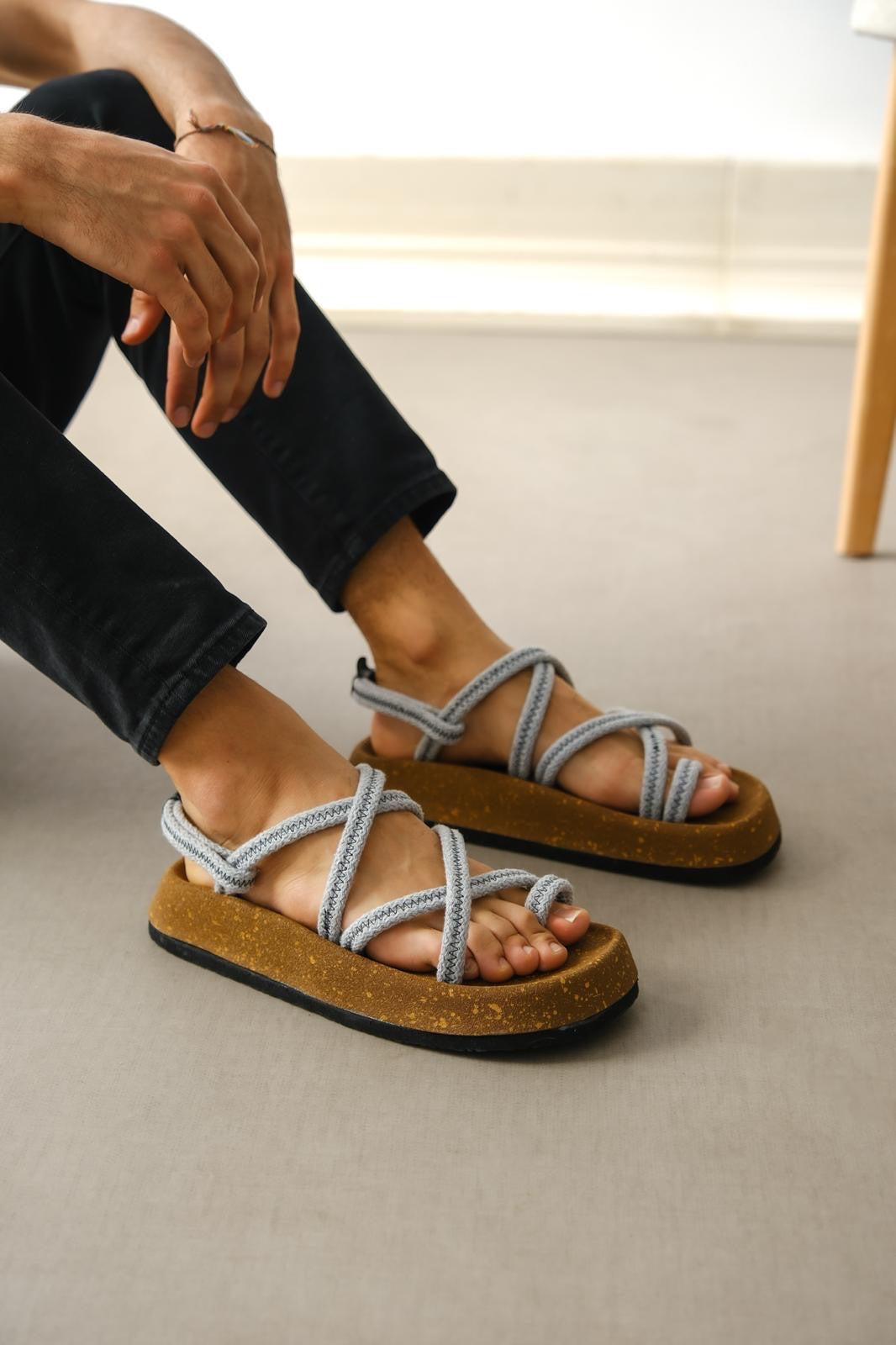 BA0343 Men's Bodrum Rope Rope Gray Daily Sandals - STREETMODE ™
