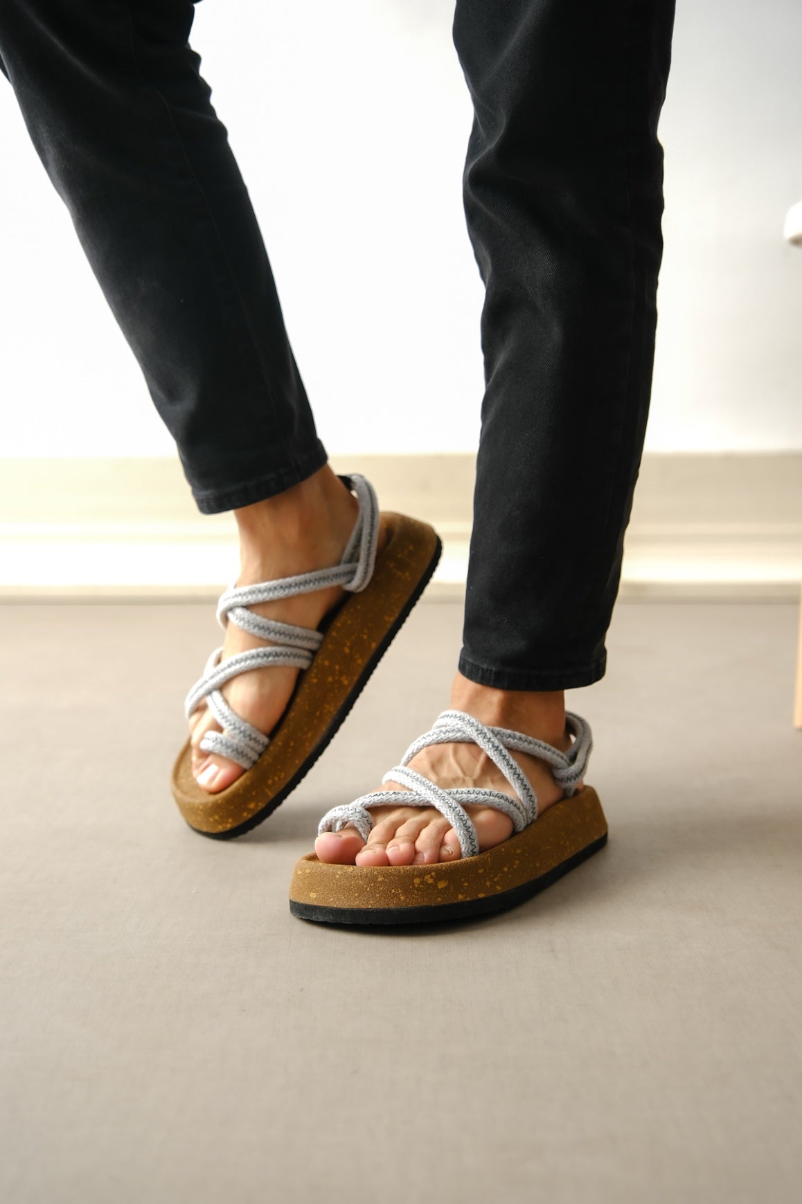 BA0343 Men's Bodrum Rope Rope Gray Daily Sandals - STREETMODE ™