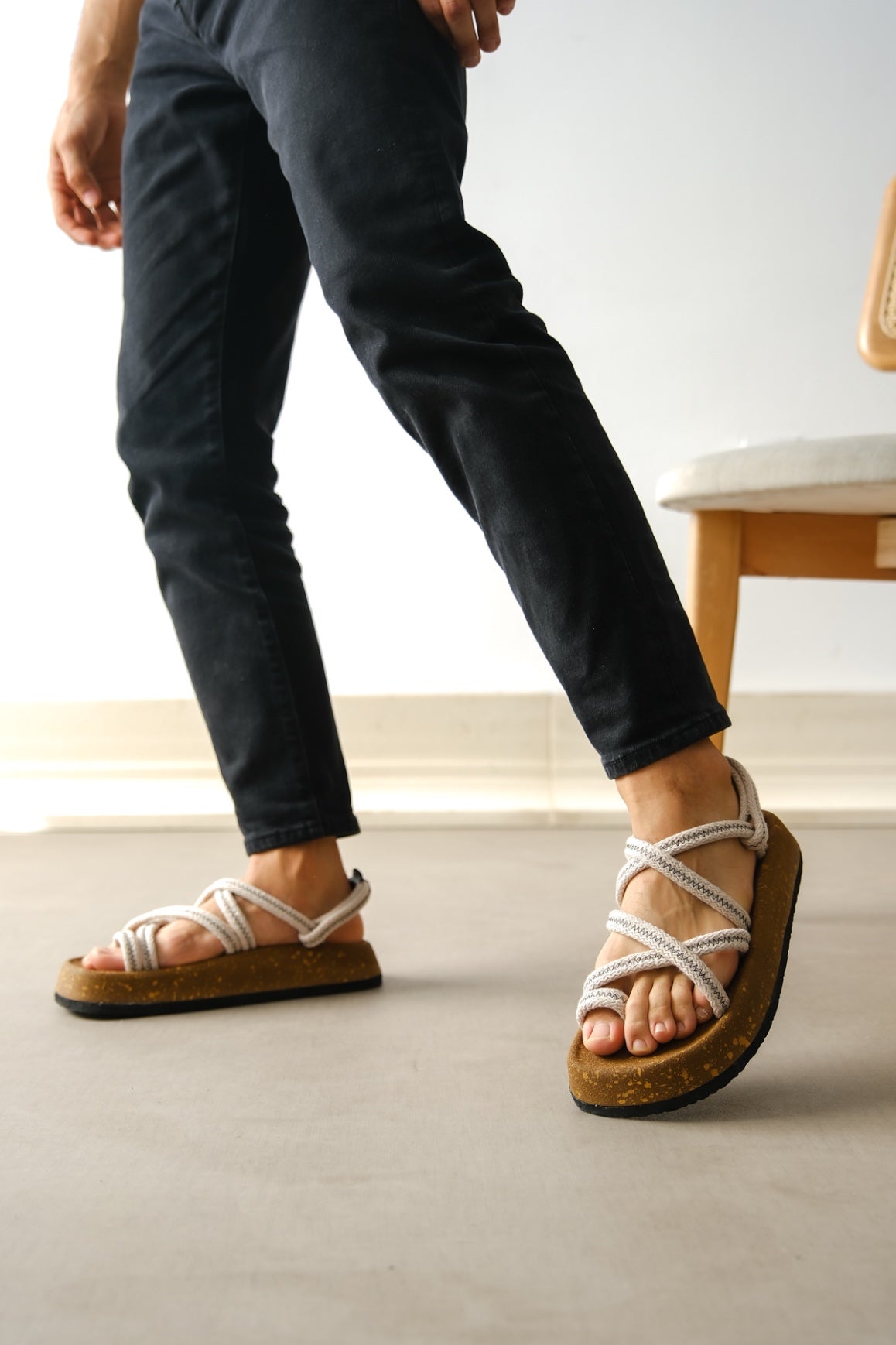 BA0343 Men's Rope Sand Beige Daily Sandals - STREETMODE ™