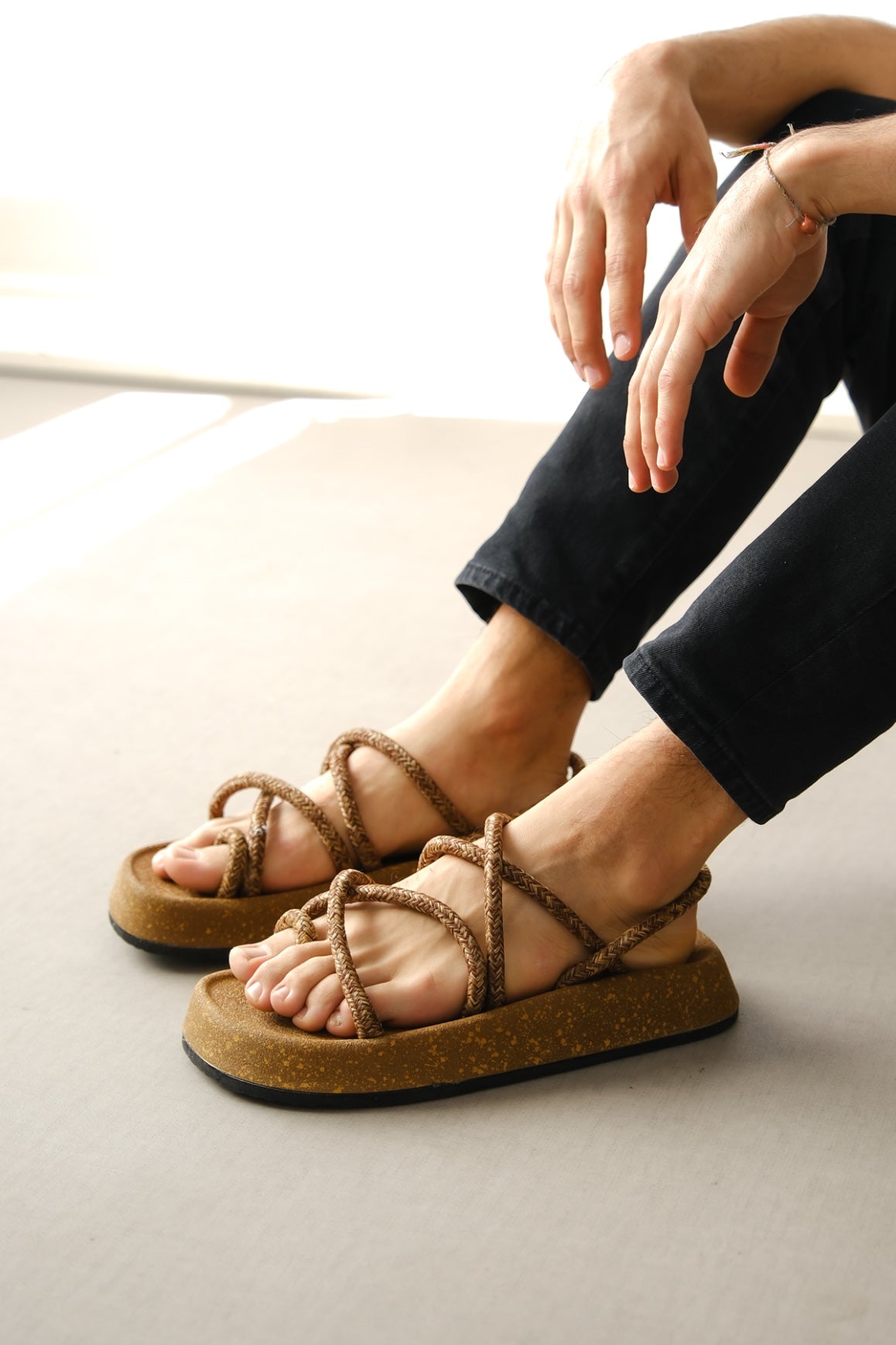 BA0343 Men's Bodrum Rope Rope Tan Daily Sandals - STREETMODE ™