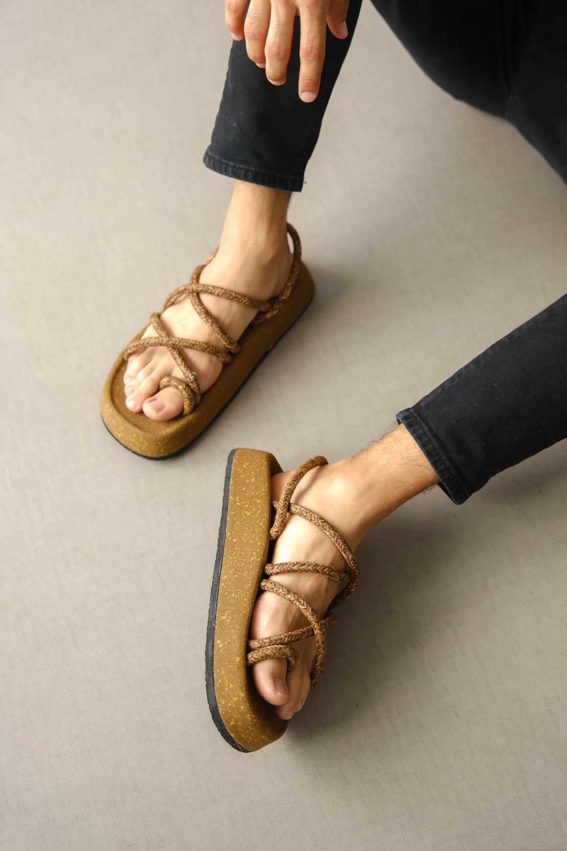 BA0343 Men's Bodrum Rope Rope Tan Daily Sandals - STREETMODE ™