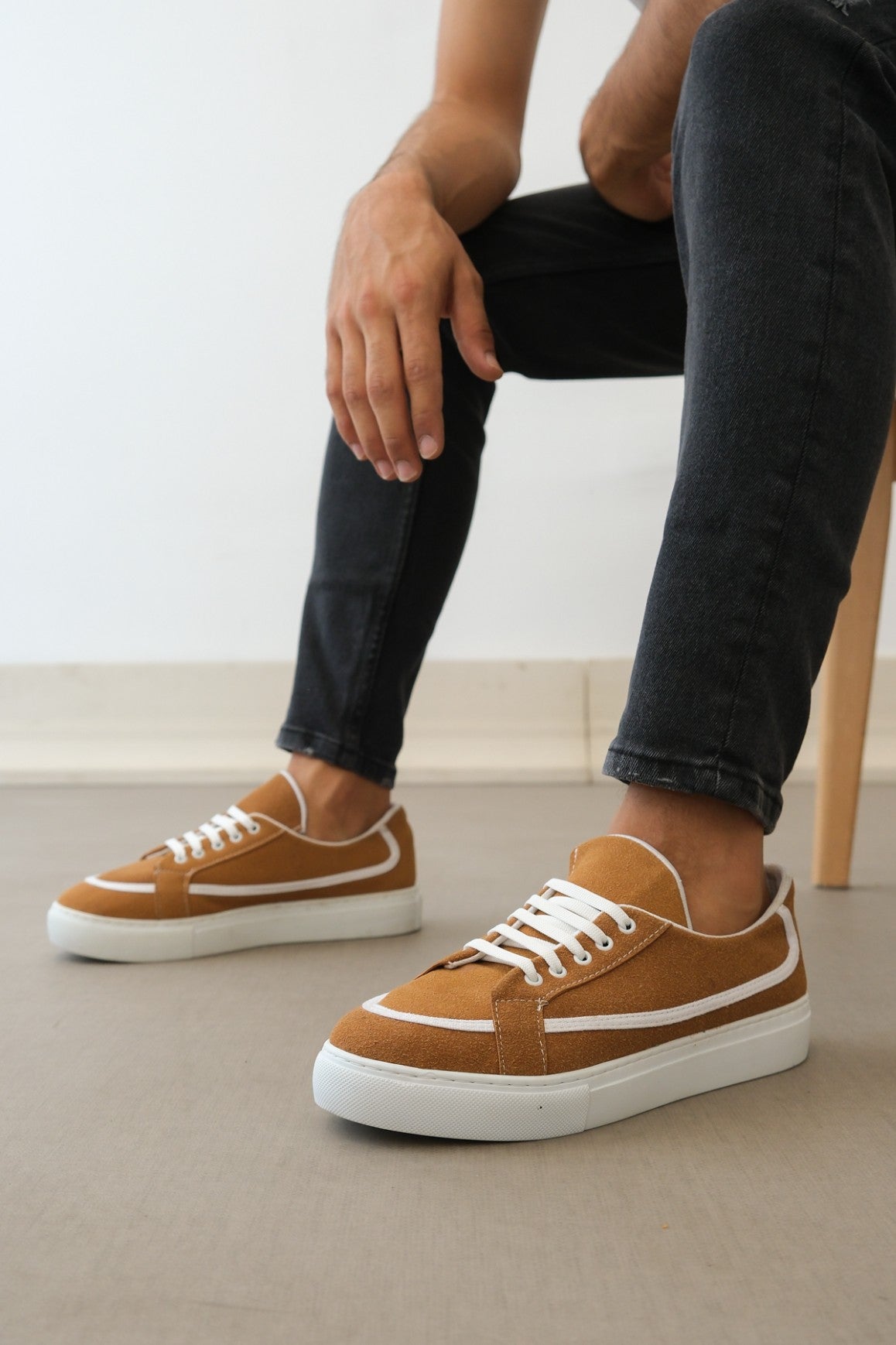 BA0351 Laced Leather Powder Casual Brown Color Sneakers - STREETMODE ™