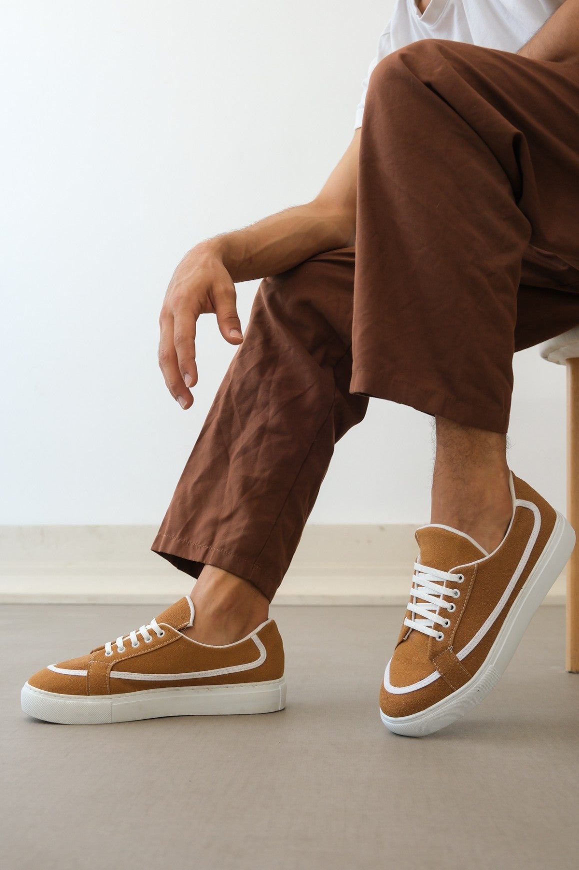 BA0351 Laced Leather Powder Casual Brown Color Sneakers - STREETMODE ™
