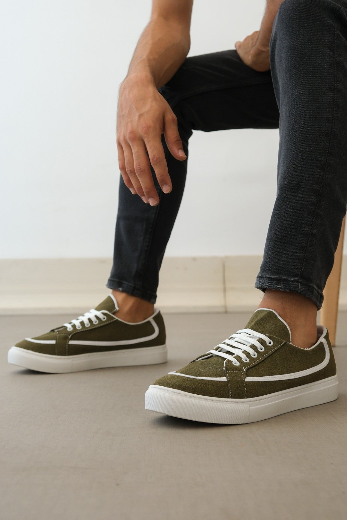 BA0351 Laced Leather Powder Casual Green Color Sneakers - STREETMODE ™