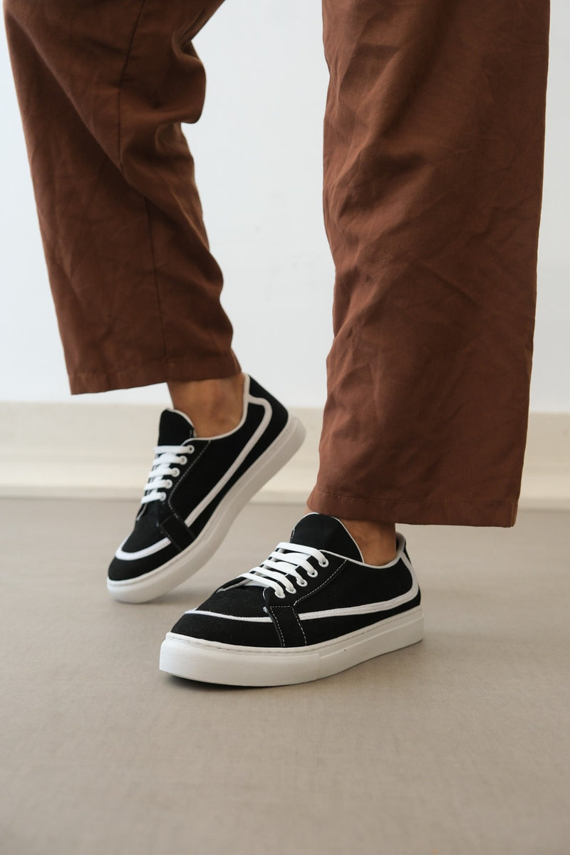 BA0351 Men's Lace-Up Linen Casual Black Color Sports Shoes - STREETMODE ™