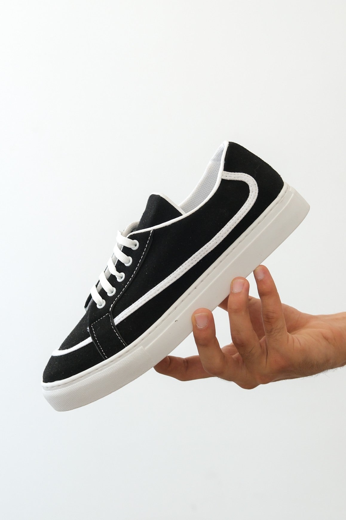 BA0351 Men's Lace-Up Linen Casual Black Color Sports Shoes - STREETMODE ™