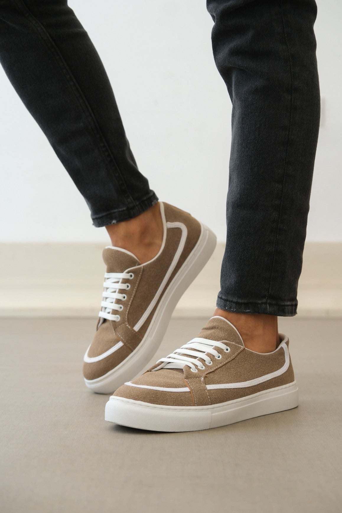 BA0351 Men's Lace-Up Linen Casual Mink Color Sports Shoes - STREETMODE ™