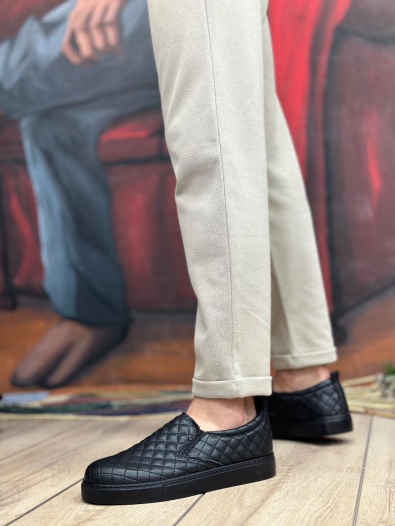 BA0353 Laceless Quilted Black Casual Men's Shoes - STREETMODE ™