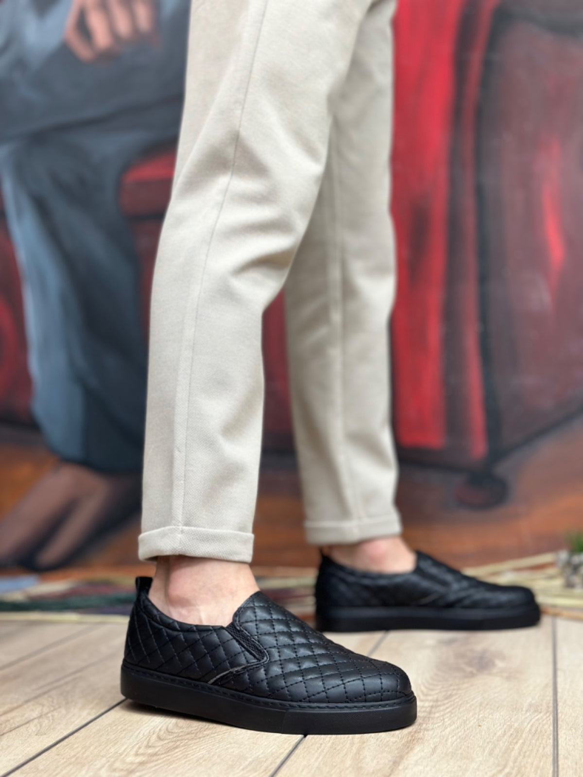BA0353 Laceless Quilted Black Casual Men's Shoes - STREETMODE ™