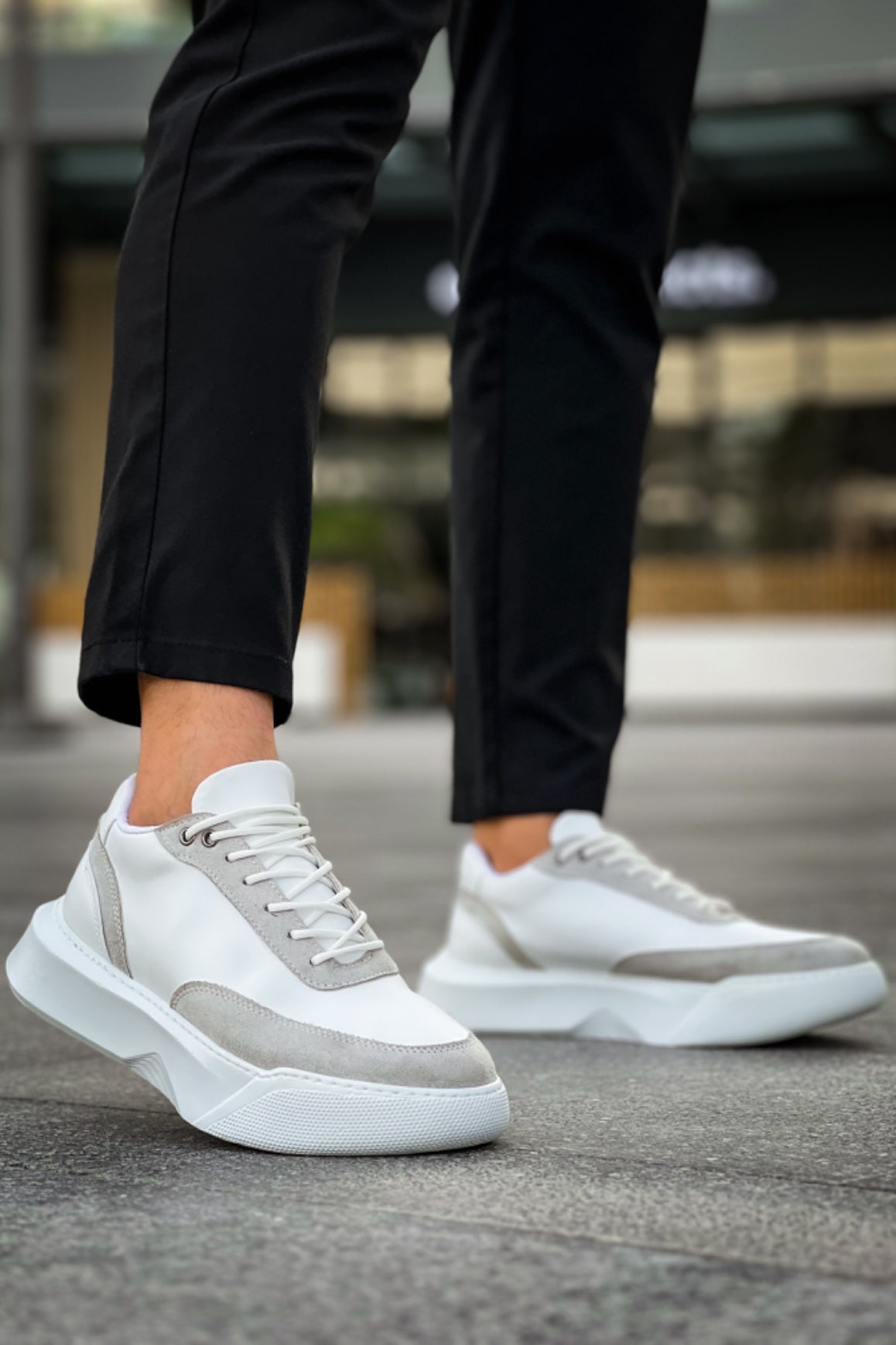 BA0354 Casual Lace-Up Men's Grey Piece White High Sole Sneakers - STREETMODE ™