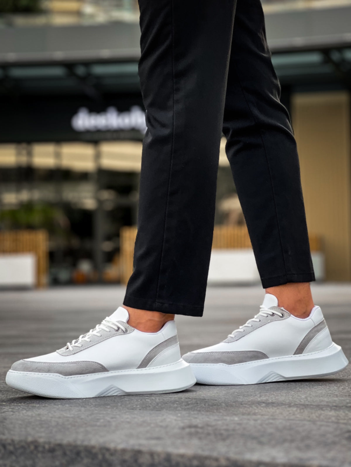 BA0354 Casual Lace-Up Men's Grey Piece White High Sole Sneakers - STREETMODE ™