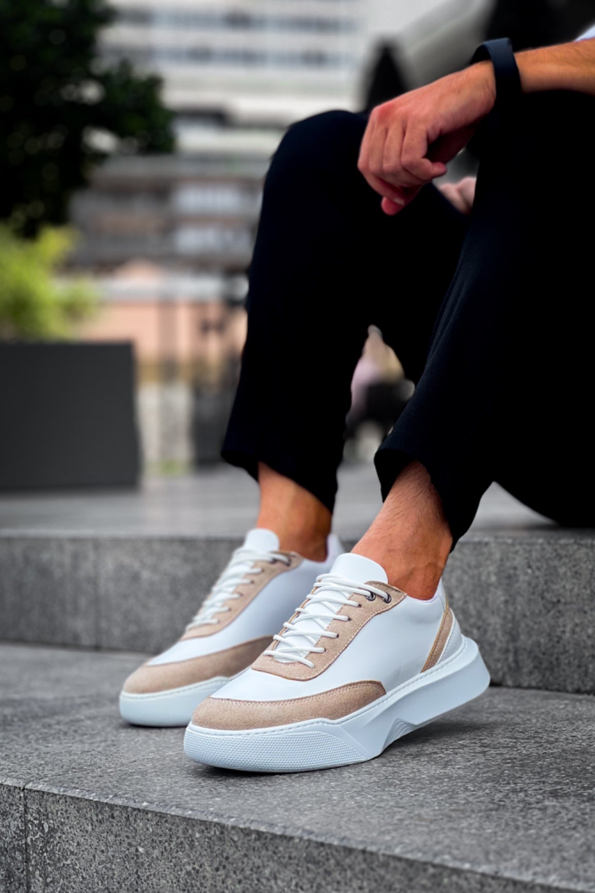 BA0354 Casual Lace-Up Men's Cream Piece White High Sole Sneakers - STREETMODE ™