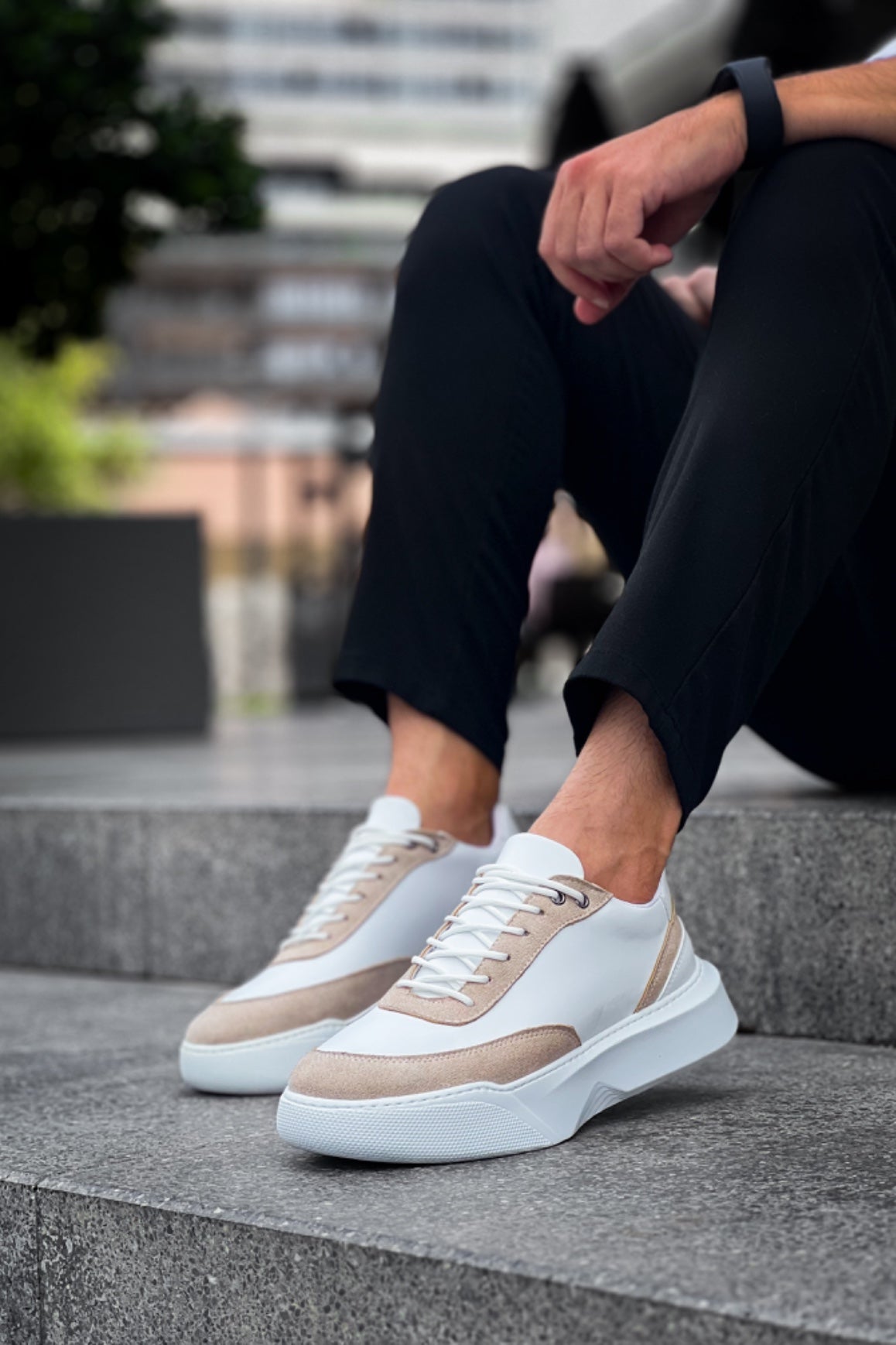 BA0354 Casual Lace-Up Men's Cream Piece White High Sole Sneakers - STREETMODE ™