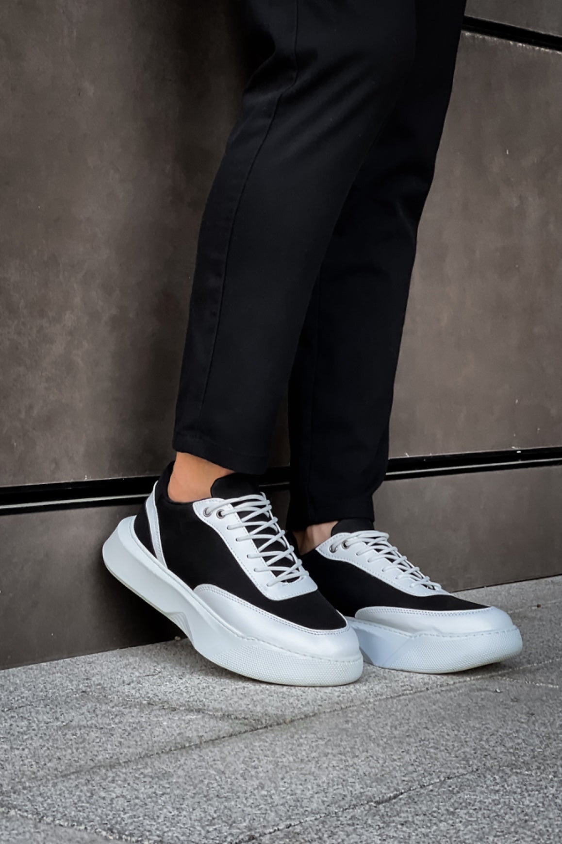 BA0354 Casual Lace-Up Men's High White Piece White Sole Sneakers - STREETMODE ™