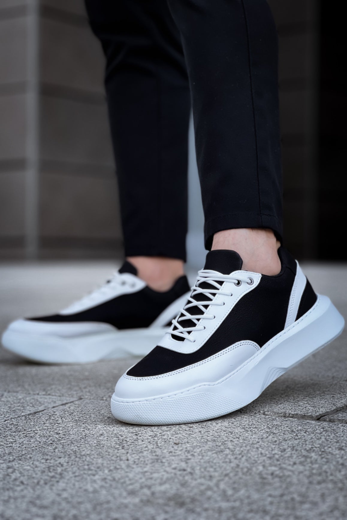 BA0354 Casual Lace-Up Men's High White Piece White Sole Sneakers - STREETMODE ™