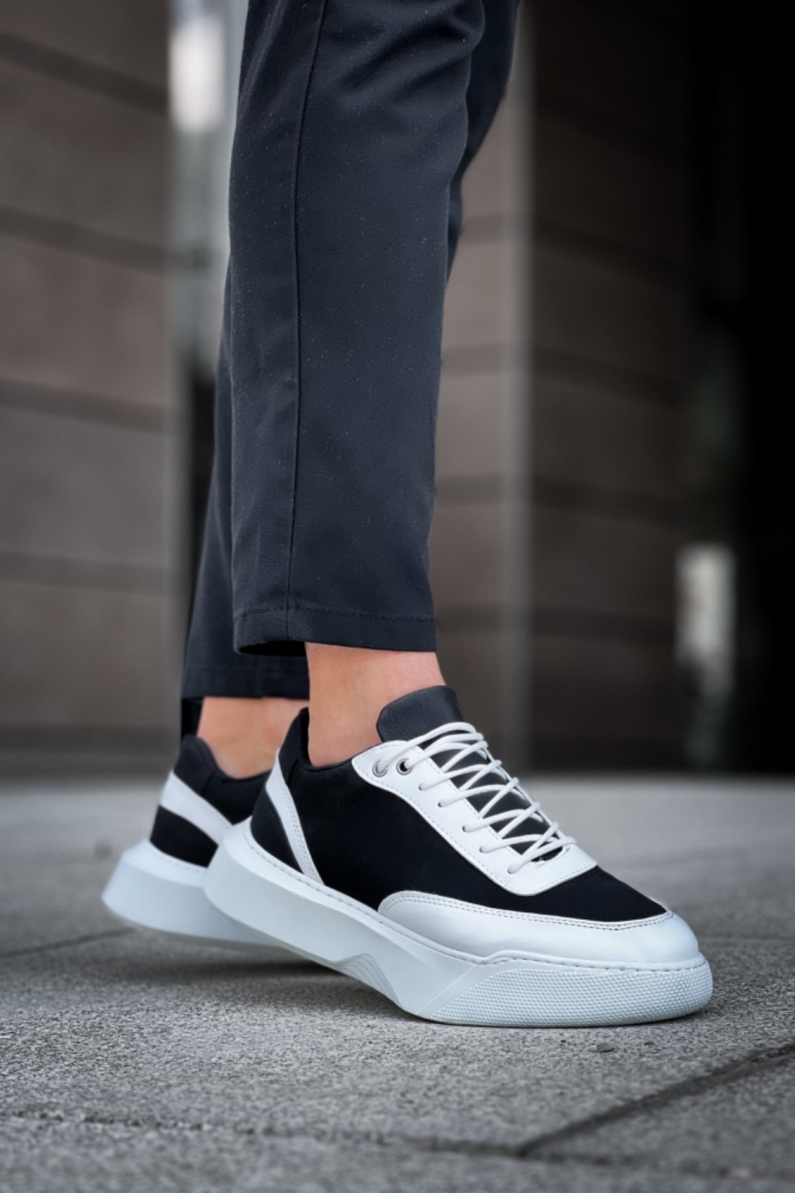 BA0354 Casual Lace-Up Men's High White Piece White Sole Sneakers - STREETMODE ™