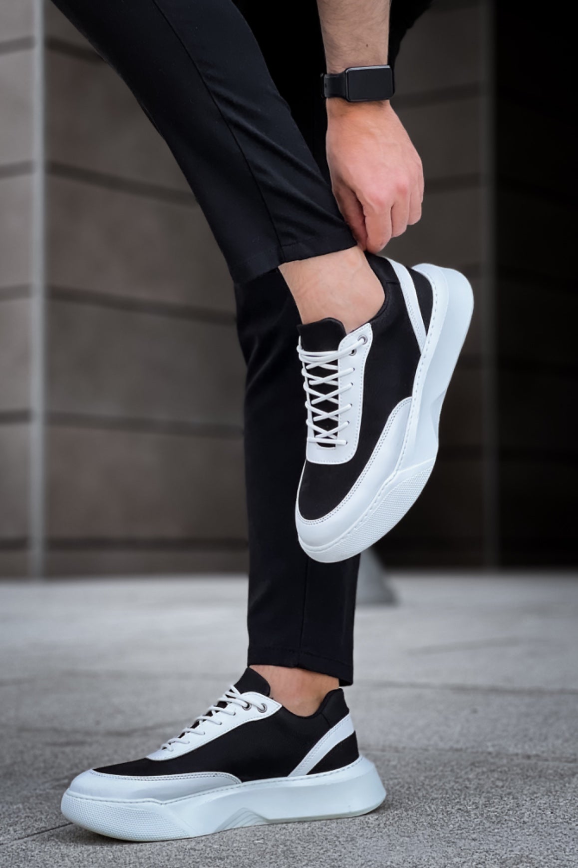 BA0354 Casual Lace-Up Men's High White Piece White Sole Sneakers - STREETMODE ™