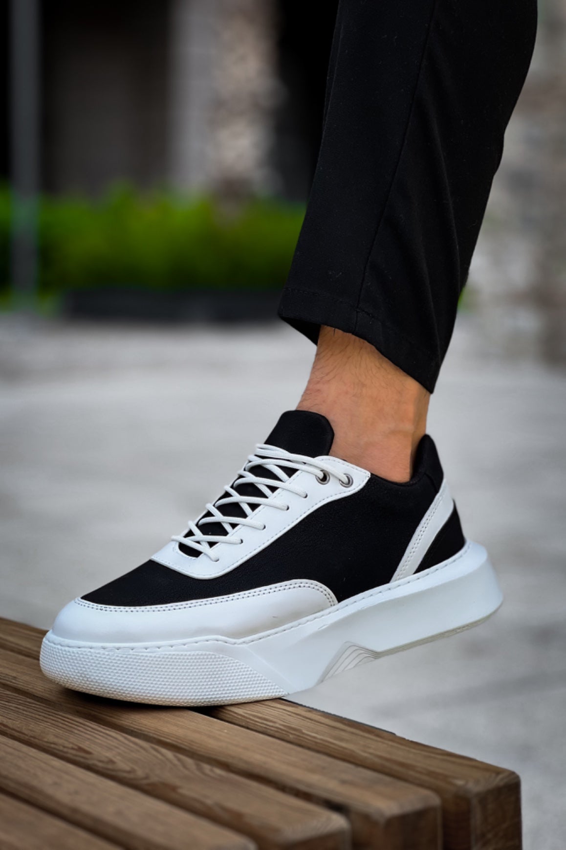 BA0354 Casual Lace-Up Men's High White Piece White Sole Sneakers - STREETMODE ™