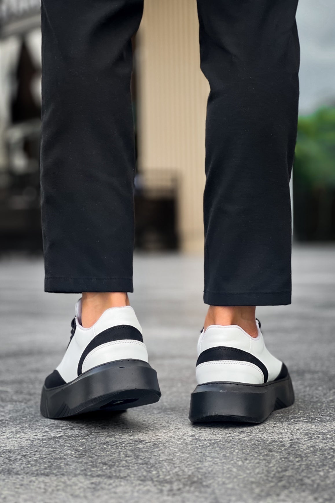 BA0354 Casual Lace-Up Men's High White Black Sole Sneakers - STREETMODE ™