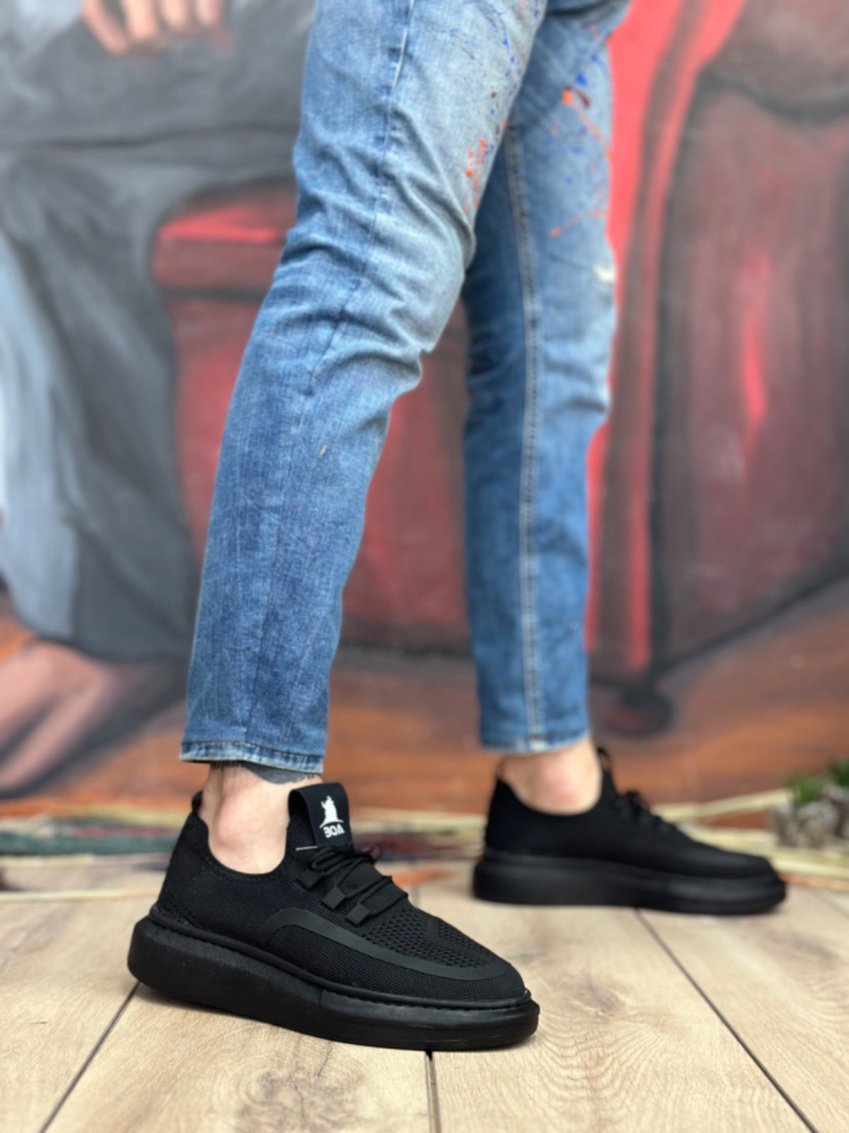 BA0375 Special Knitted Tricot Style Men's Black Sole Sports Shoes - STREETMODE ™