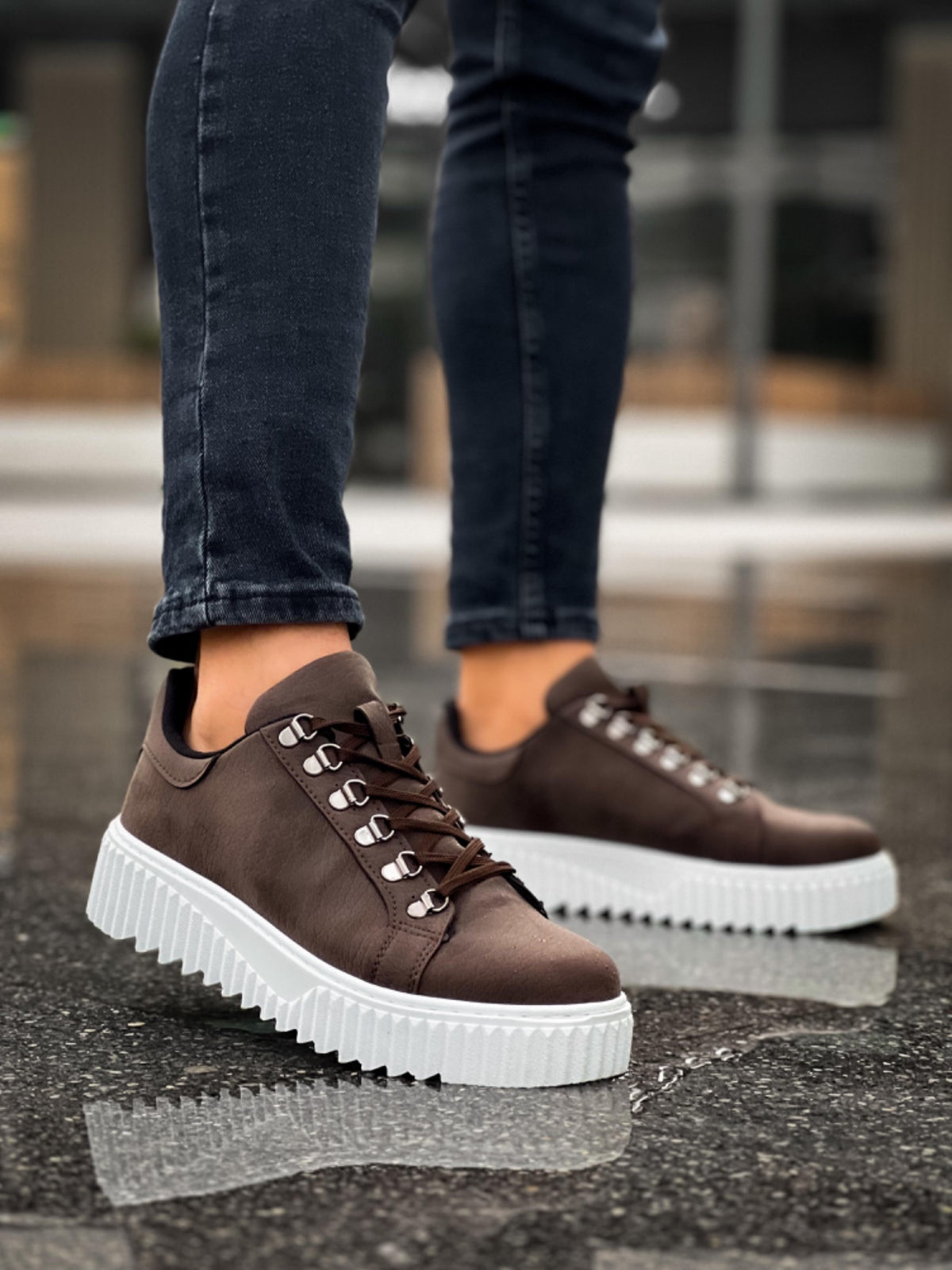 BA0505 Hook Lace Brown White Soled Casual Shoes - STREETMODE ™