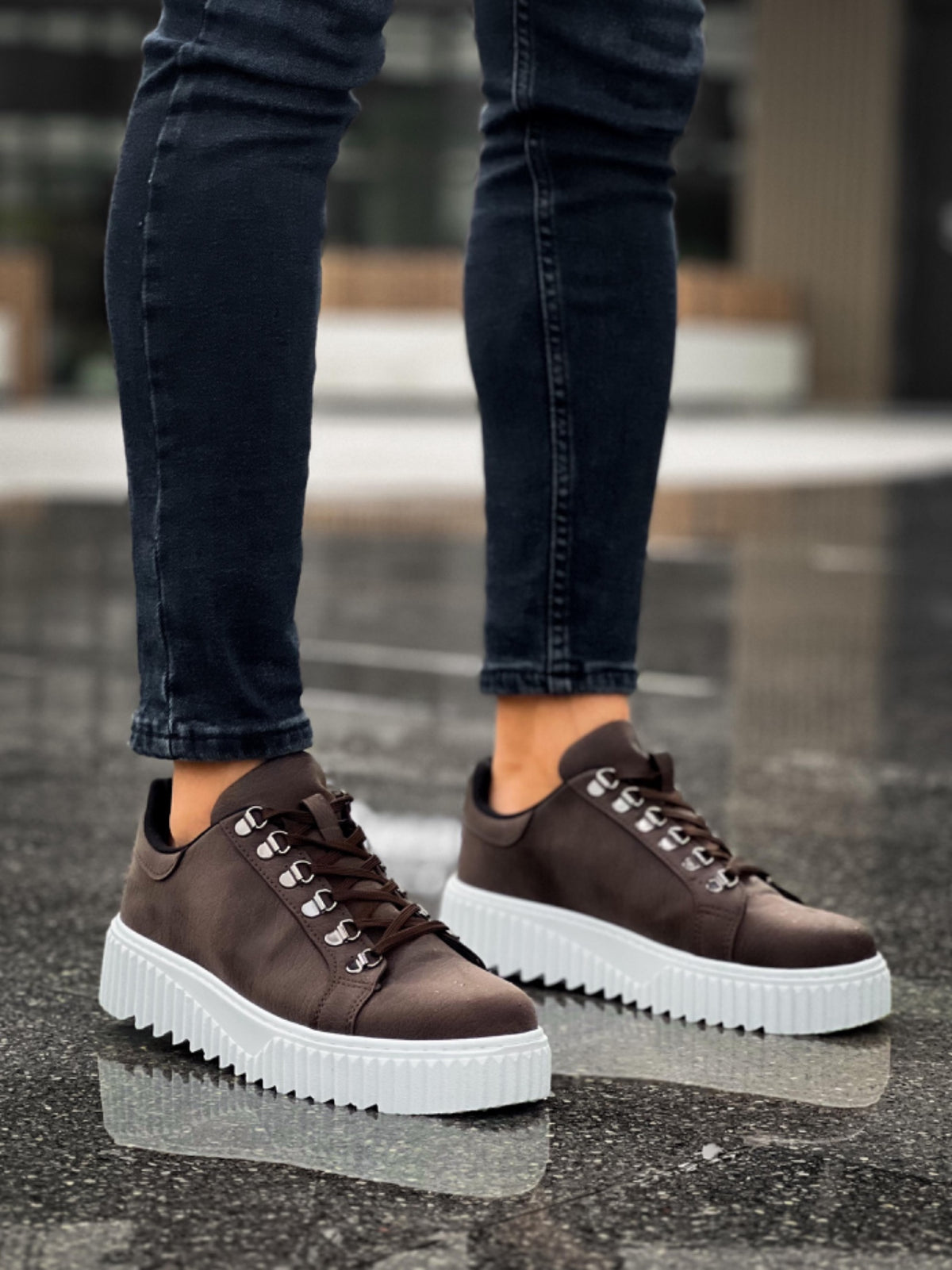 BA0505 Hook Lace Brown White Soled Casual Shoes - STREETMODE ™