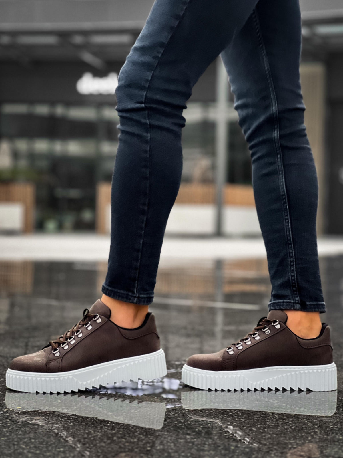 BA0505 Hook Lace Brown White Soled Casual Shoes - STREETMODE ™
