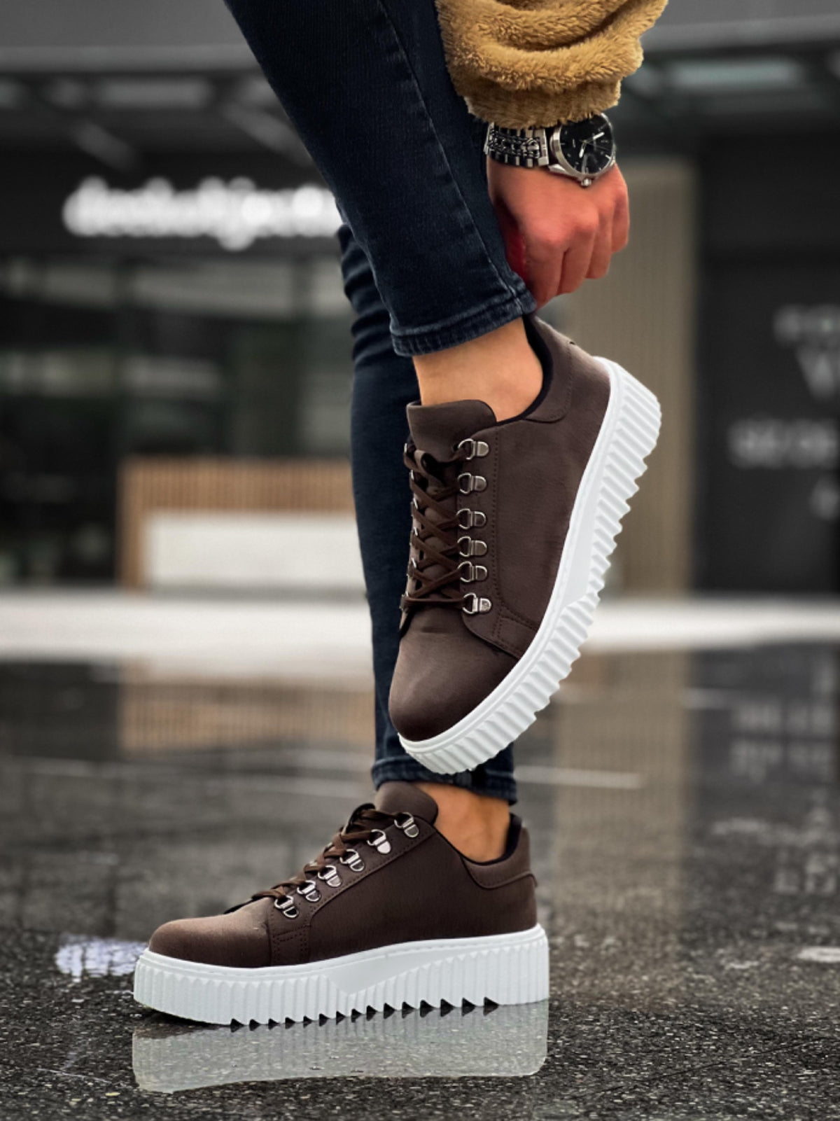 BA0505 Hook Lace Brown White Soled Casual Shoes - STREETMODE ™