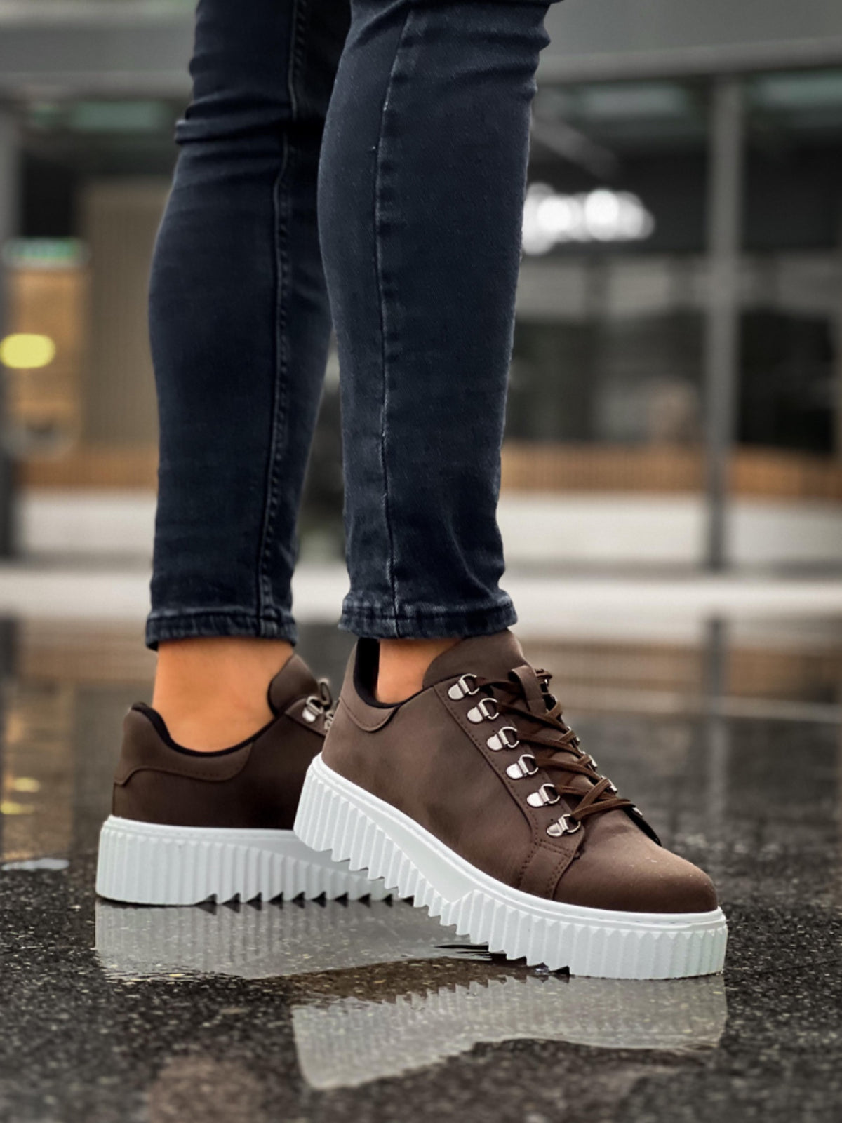 BA0505 Hook Lace Brown White Soled Casual Shoes - STREETMODE ™