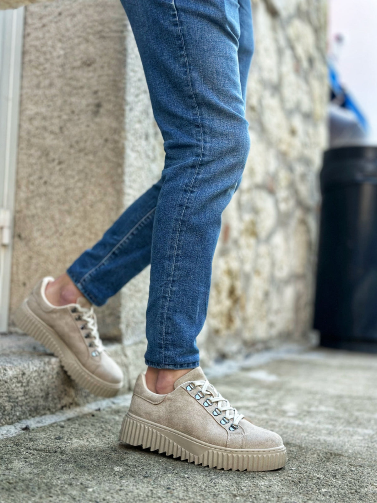 BA0505 Hook Lace Cream Color High Soled Casual Shoes - STREETMODE ™