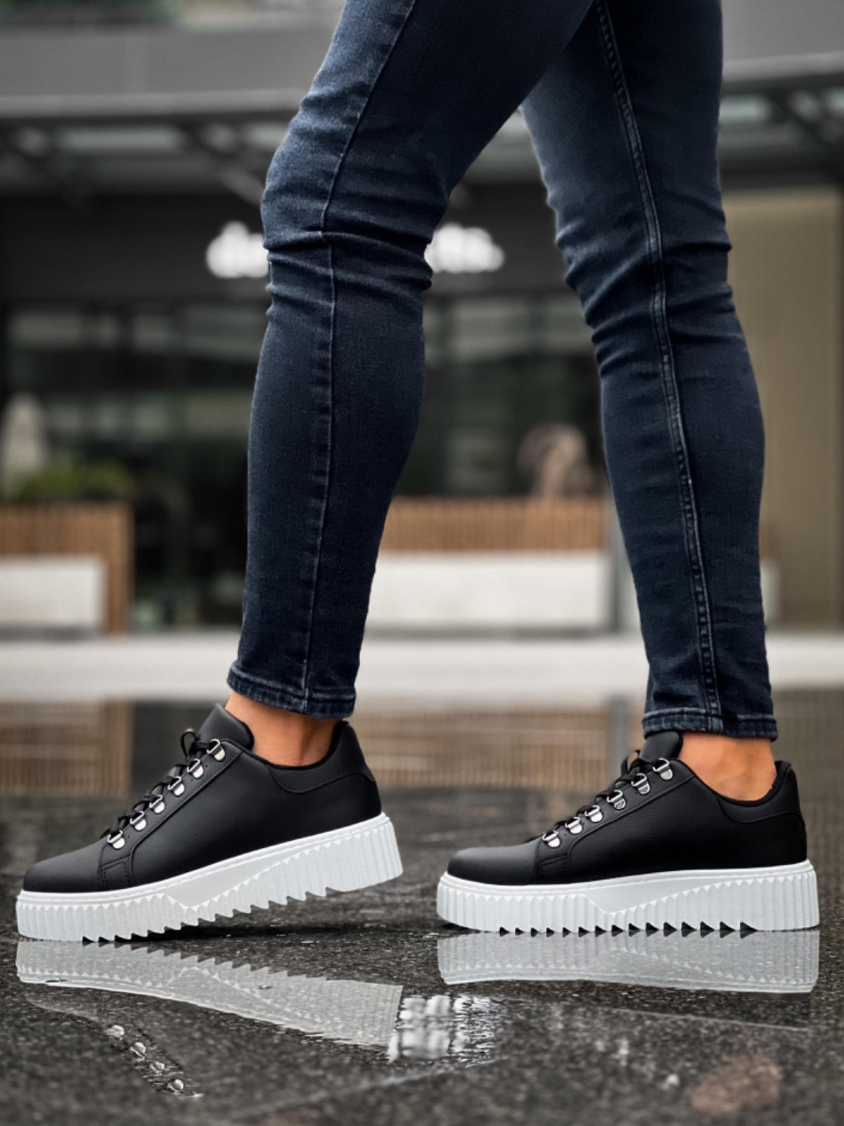 BA0505 Hook Laced Black Color White Based Casual Shoes - STREETMODE ™