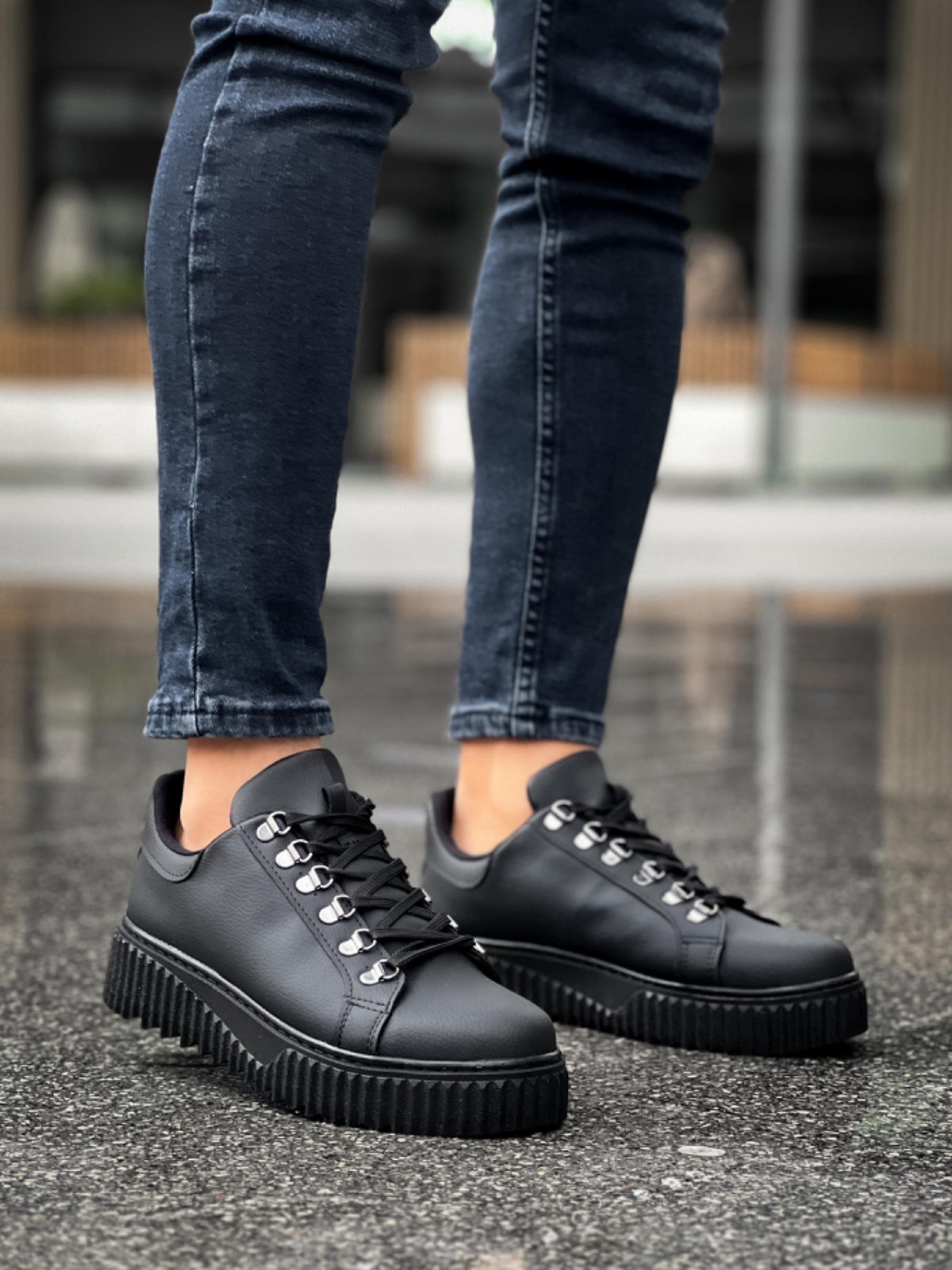 BA0505 Hook Laced Black Soled Casual Shoes - STREETMODE ™