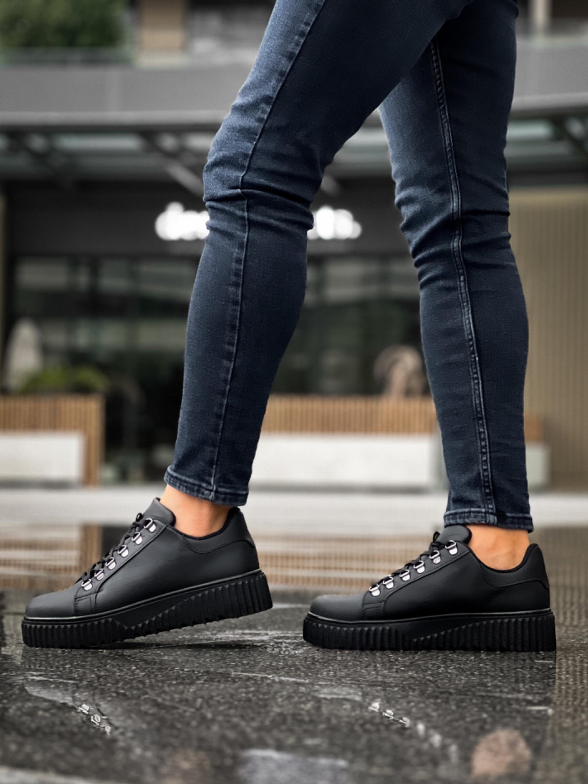 BA0505 Hook Laced Black Soled Casual Shoes - STREETMODE ™