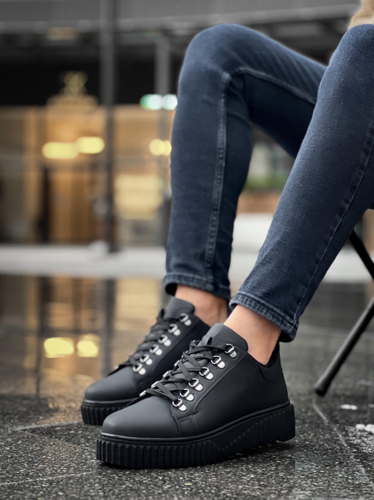 BA0505 Hook Laced Black Soled Casual Shoes - STREETMODE ™