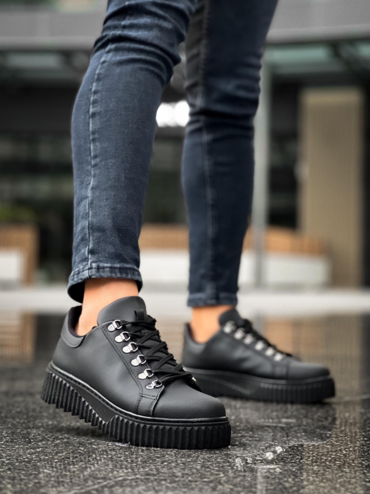 BA0505 Hook Laced Black Soled Casual Shoes - STREETMODE ™