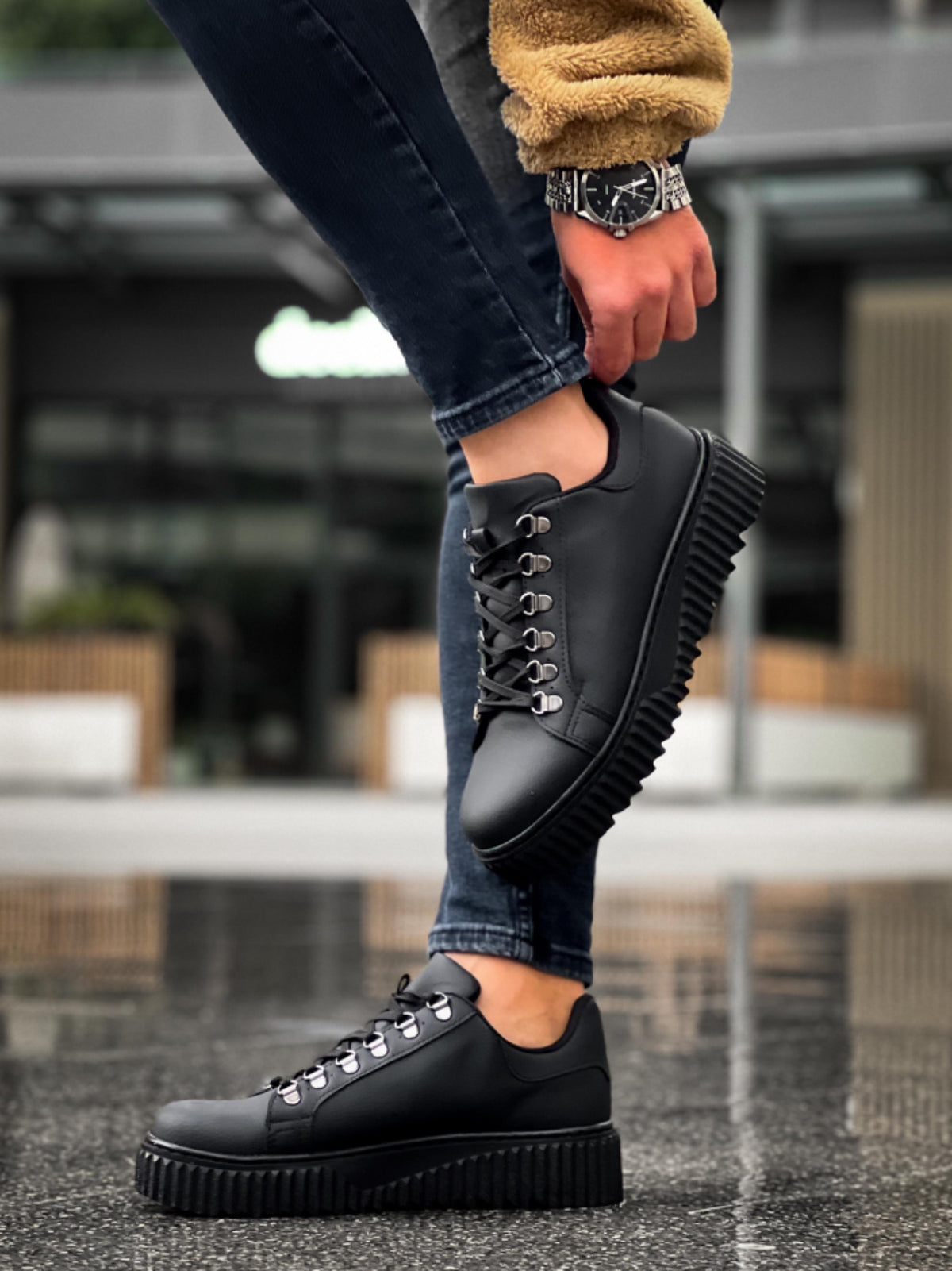 BA0505 Hook Laced Black Soled Casual Shoes - STREETMODE ™