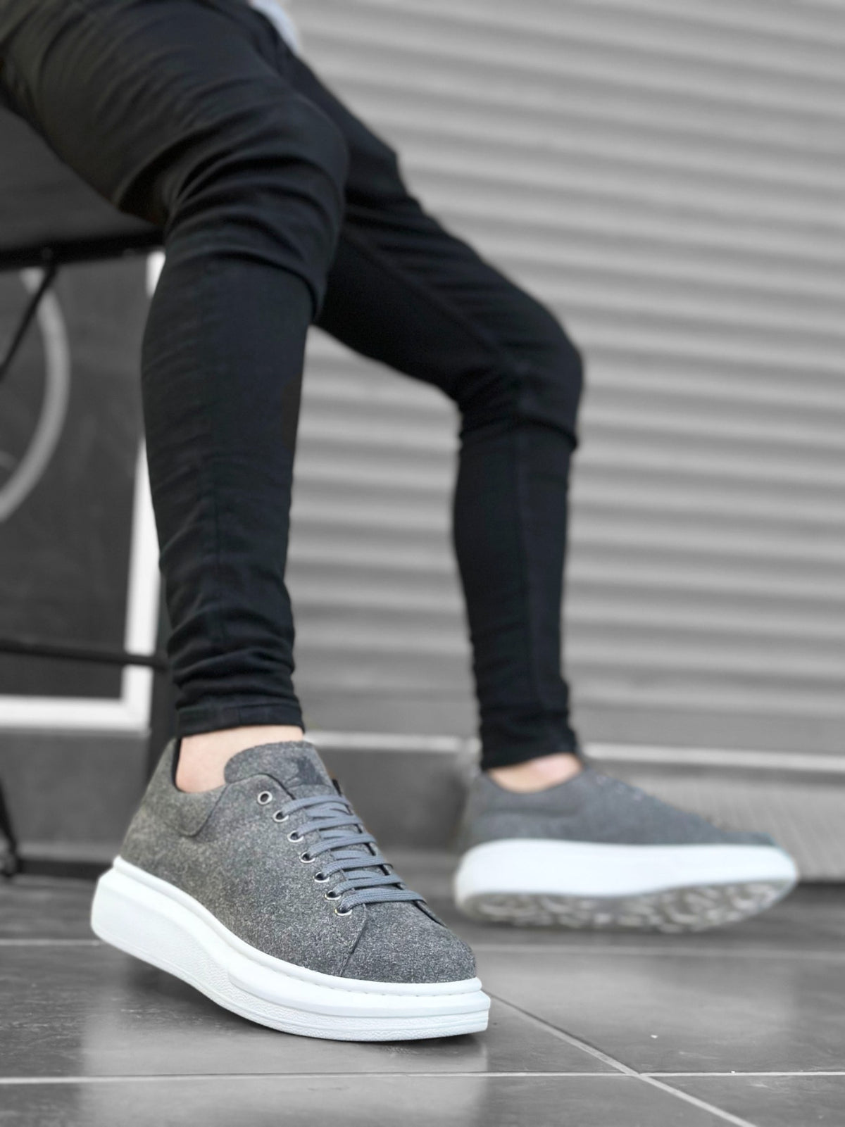 BA0547 Thick High Sole Gray Suede Lace-Up Sports Men's Sneakers Shoes - STREETMODE ™