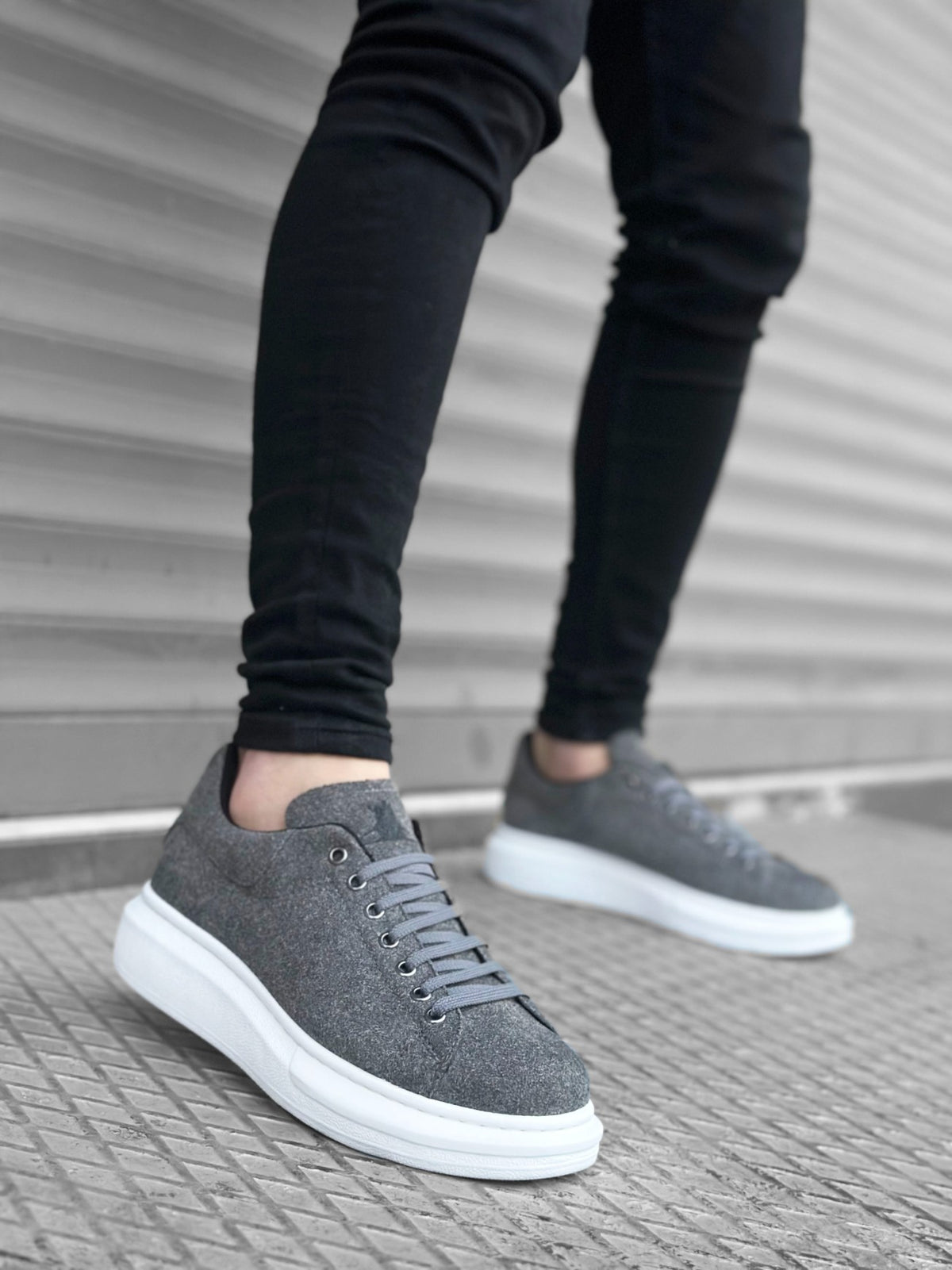 BA0547 Thick High Sole Gray Suede Lace-Up Sports Men's Sneakers Shoes - STREETMODE ™